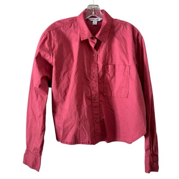 Old Navy Tops - Old Navy The Cropped Shirt Women Size Medium Long Sleeve Button Down Mauve Rose